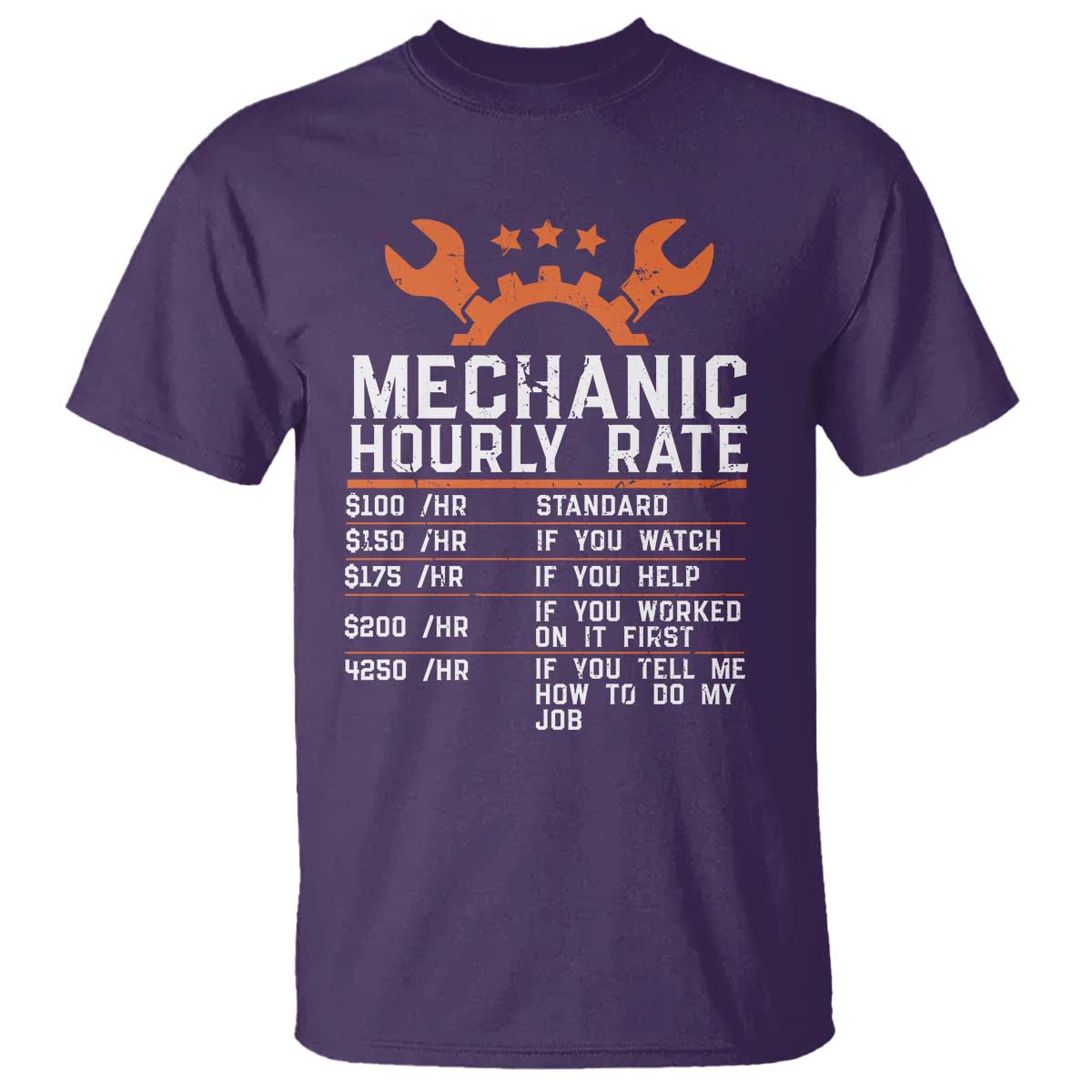 Funny Mechanic Hourly Rate Auto Car Mechanic Labor Rates T Shirt TS11 Purple Print Your Wear