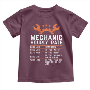 Funny Mechanic Hourly Rate Auto Car Mechanic Labor Rates Toddler T Shirt TS11 Maroon Print Your Wear