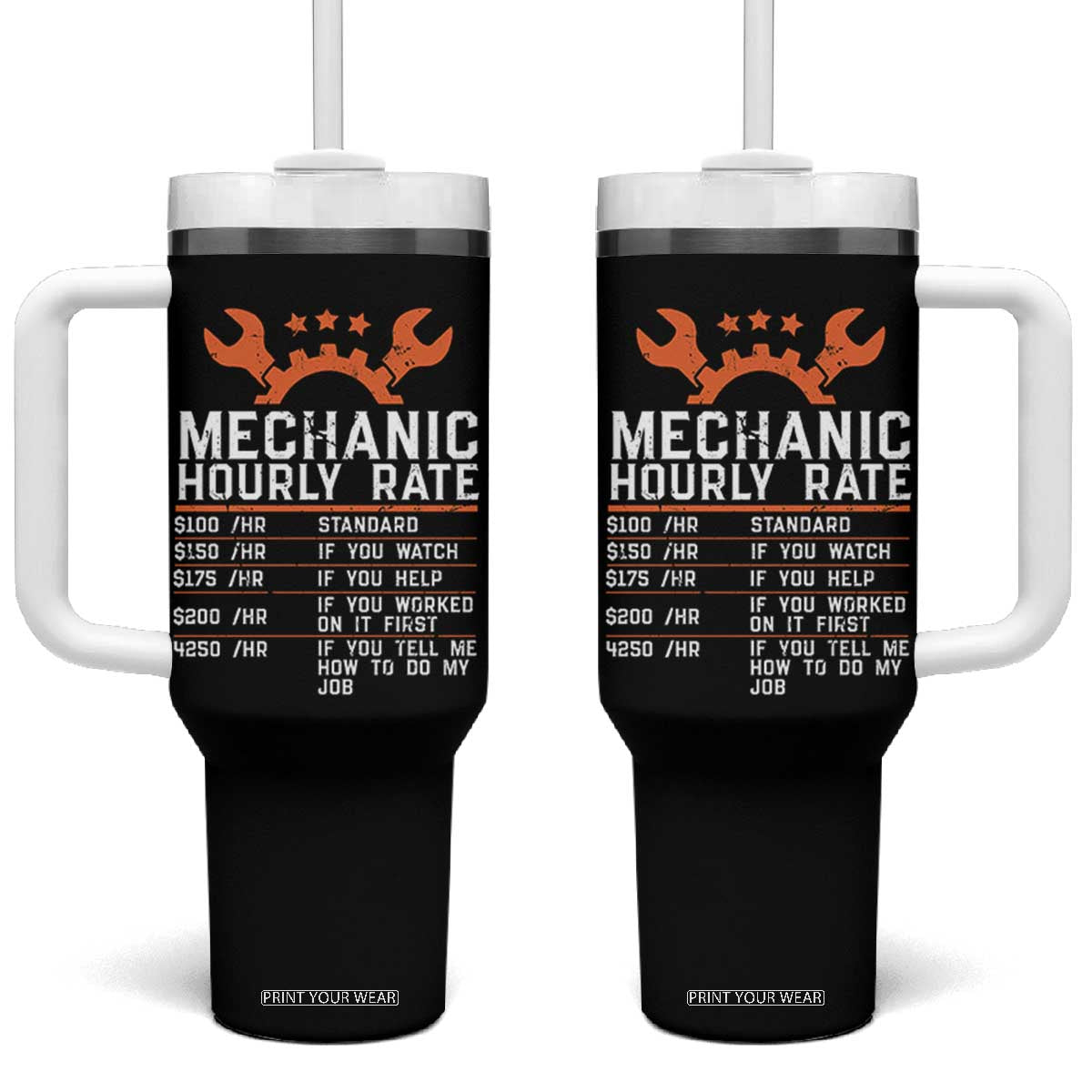 Funny Mechanic Hourly Rate Auto Car Mechanic Labor Rates Tumbler With Handle TS11 One Size: 40 oz Black Print Your Wear