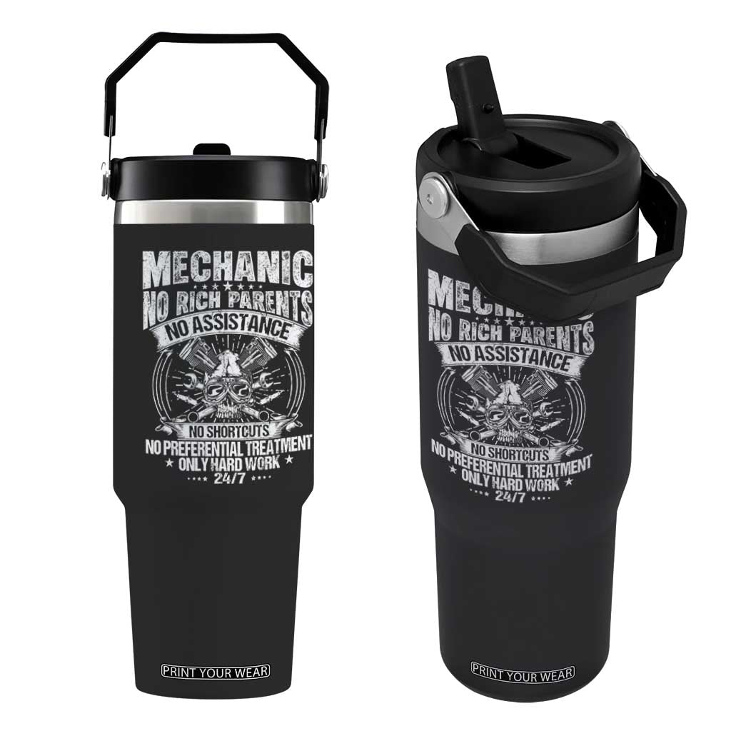 Funny Mechanic No Rich Parents No Assistance No Handouts Flip Straw Tumbler Car Mechanic Garage TS11 One Size: 30 oz Black Print Your Wear
