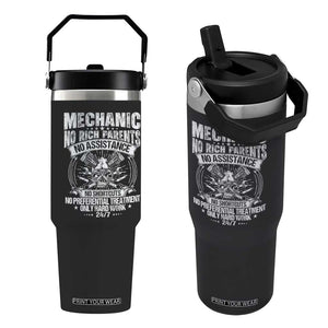 Funny Mechanic No Rich Parents No Assistance No Handouts Flip Straw Tumbler Car Mechanic Garage TS11 One Size: 30 oz Black Print Your Wear