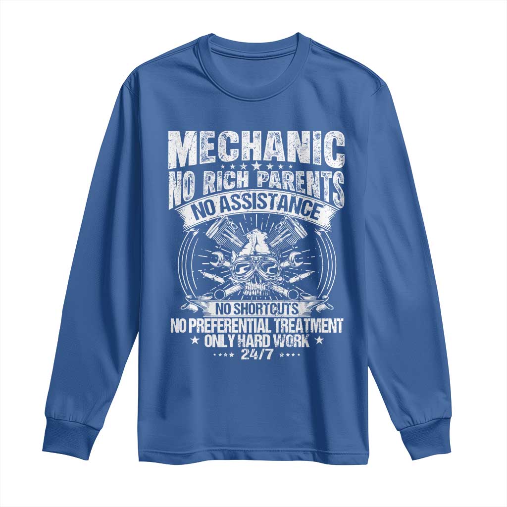 Funny Mechanic No Rich Parents No Assistance No Handouts Long Sleeve Shirt Car Mechanic Garage TS11 Royal Blue Print Your Wear