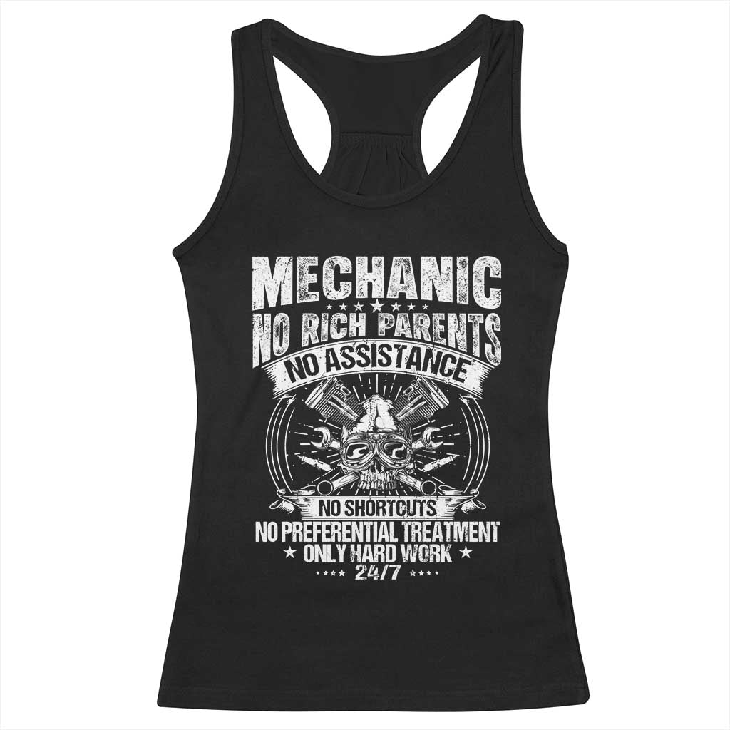 Funny Mechanic No Rich Parents No Assistance No Handouts Racerback Tank Top Car Mechanic Garage TS11 Black Print Your Wear