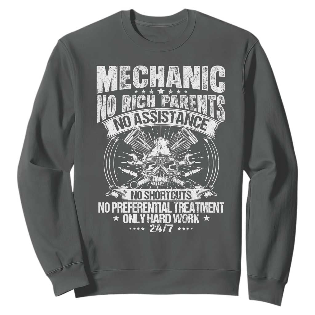 Funny Mechanic No Rich Parents No Assistance No Handouts Sweatshirt Car Mechanic Garage TS11 Dark Heather Print Your Wear