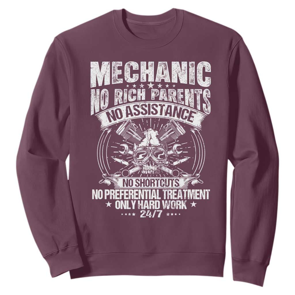 Funny Mechanic No Rich Parents No Assistance No Handouts Sweatshirt Car Mechanic Garage TS11 Maroon Print Your Wear