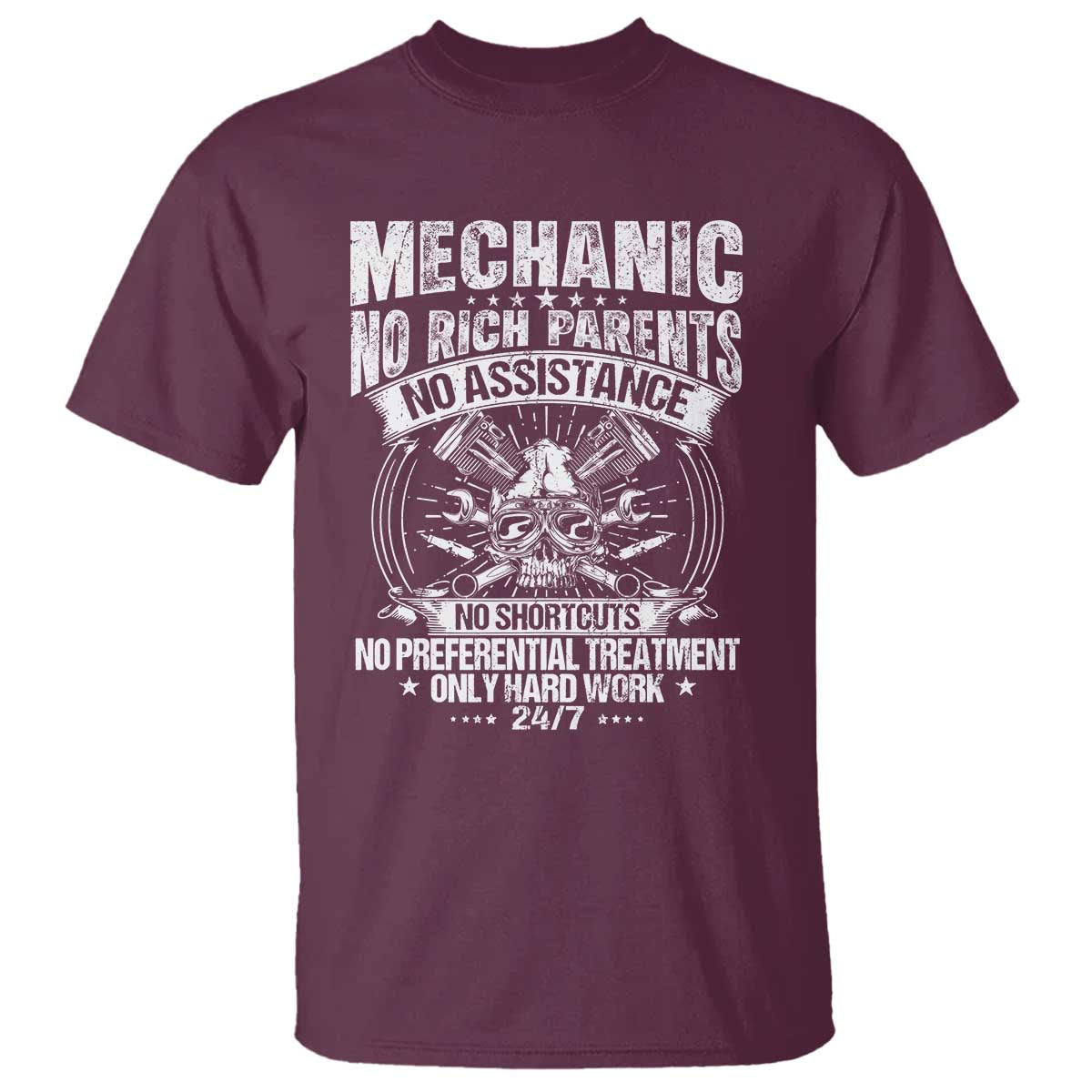 Funny Mechanic No Rich Parents No Assistance No Handouts T Shirt Car Mechanic Garage TS11 Maroon Print Your Wear