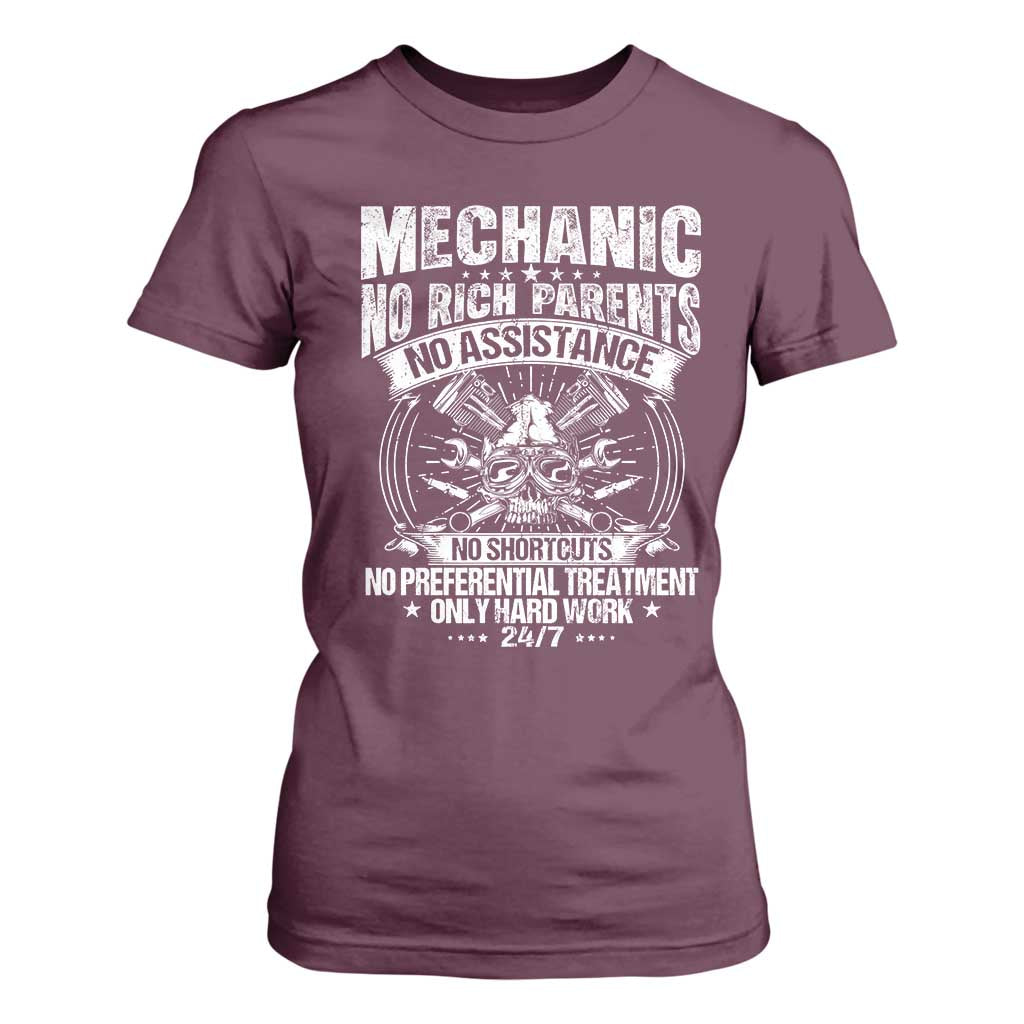 Funny Mechanic No Rich Parents No Assistance No Handouts T Shirt For Women Car Mechanic Garage TS11 Maroon Print Your Wear