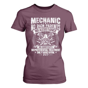 Funny Mechanic No Rich Parents No Assistance No Handouts T Shirt For Women Car Mechanic Garage TS11 Maroon Print Your Wear