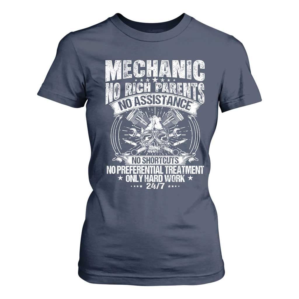 Funny Mechanic No Rich Parents No Assistance No Handouts T Shirt For Women Car Mechanic Garage TS11 Navy Print Your Wear