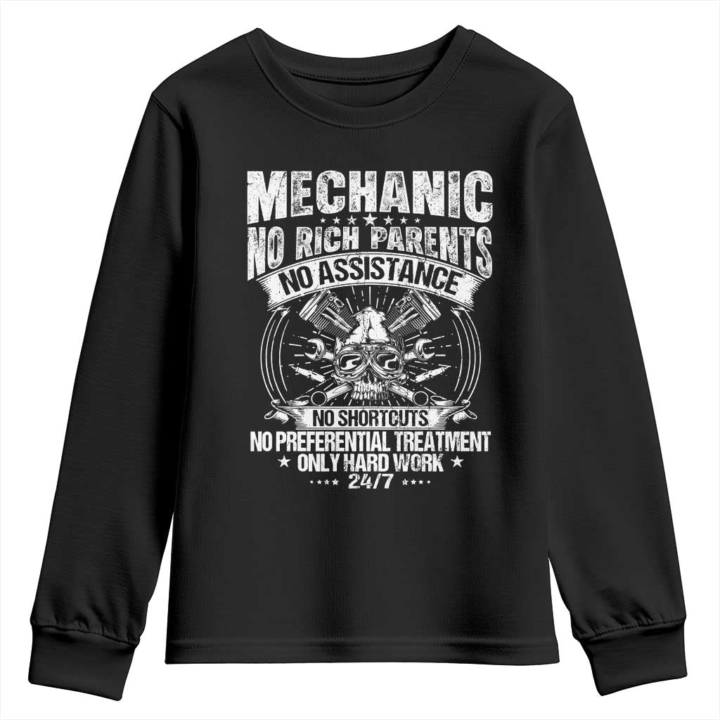 Funny Mechanic No Rich Parents No Assistance No Handouts Youth Sweatshirt Car Mechanic Garage TS11 Black Print Your Wear