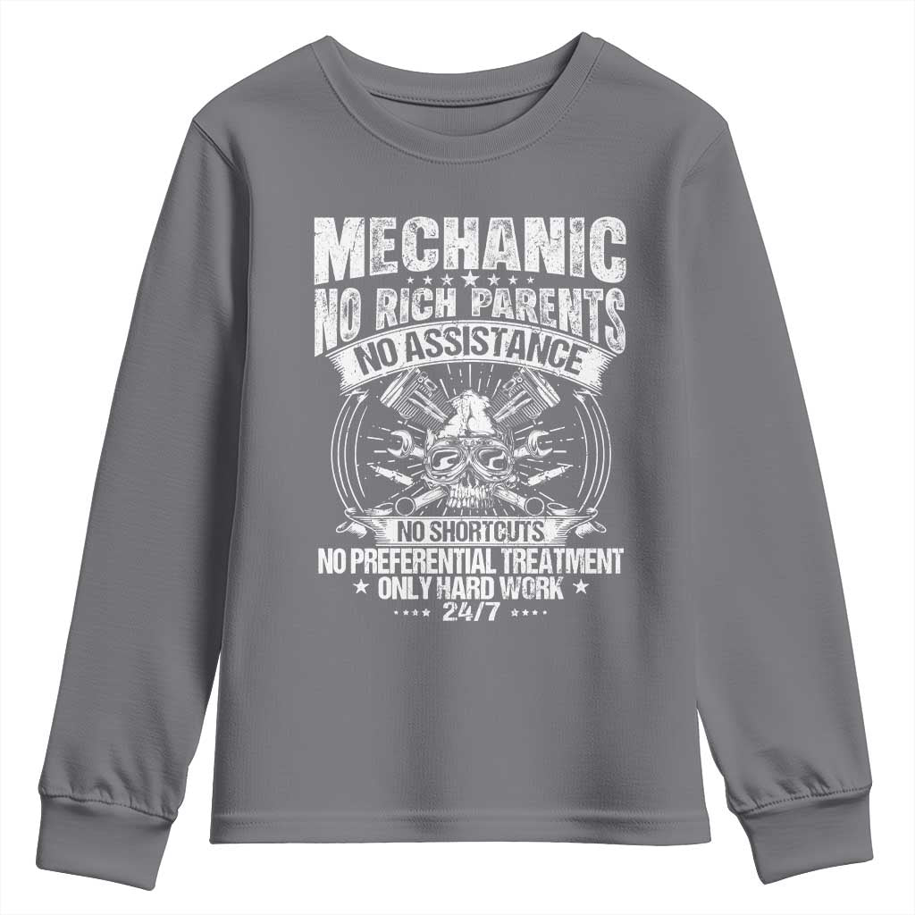 Funny Mechanic No Rich Parents No Assistance No Handouts Youth Sweatshirt Car Mechanic Garage TS11 Charcoal Print Your Wear