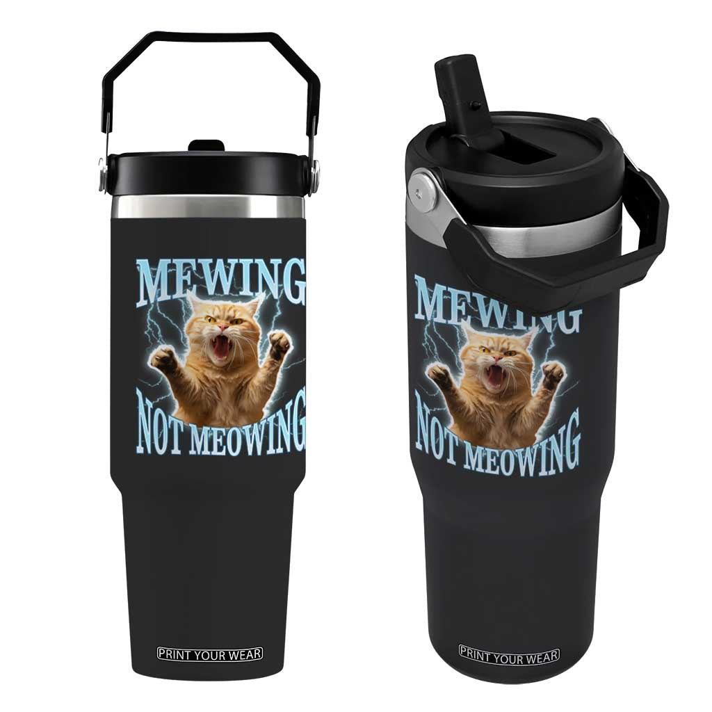 Funny Meme Cat Mewing Not Meowing Flip Straw Tumbler TS09 One Size: 30 oz Black Print Your Wear
