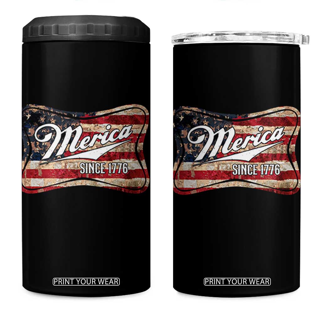 Funny Merica Since 1776 4 in 1 Can Cooler Tumbler 4th of July Beer Lover American Flag TS11 One Size: 16 oz Black Print Your Wear