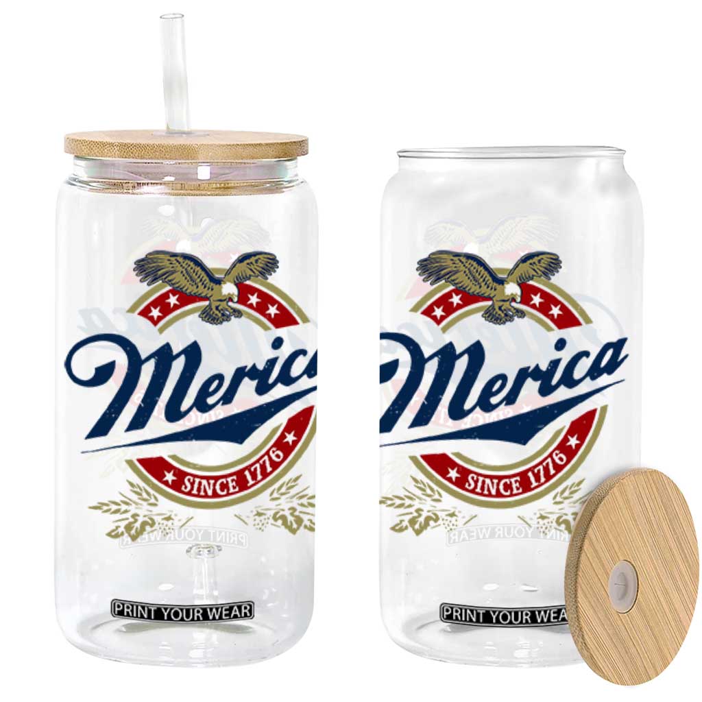 Funny Merica Since 1776 Glass Can 4th of July Beer Lover Eagle TS11 Black Print Your Wear