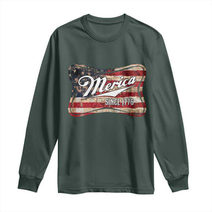 Funny Merica Since 1776 Long Sleeve Shirt 4th of July Beer Lover American Flag TS11 Dark Forest Green Print Your Wear