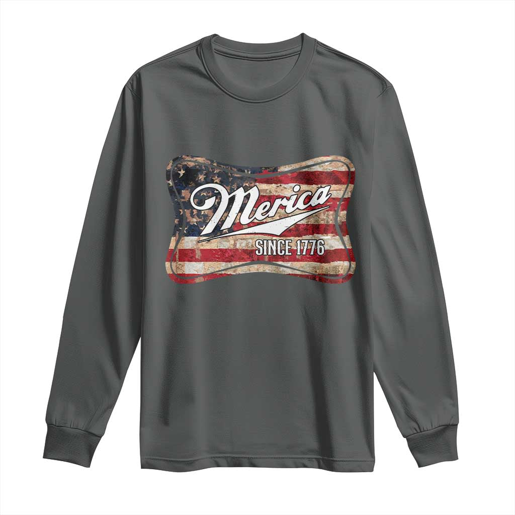 Funny Merica Since 1776 Long Sleeve Shirt 4th of July Beer Lover American Flag TS11 Dark Heather Print Your Wear