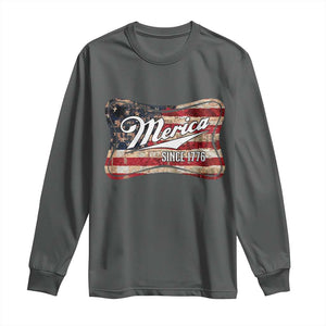 Funny Merica Since 1776 Long Sleeve Shirt 4th of July Beer Lover American Flag TS11 Dark Heather Print Your Wear
