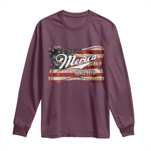 Funny Merica Since 1776 Long Sleeve Shirt 4th of July Beer Lover American Flag TS11 Maroon Print Your Wear