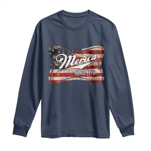 Funny Merica Since 1776 Long Sleeve Shirt 4th of July Beer Lover American Flag TS11 Navy Print Your Wear