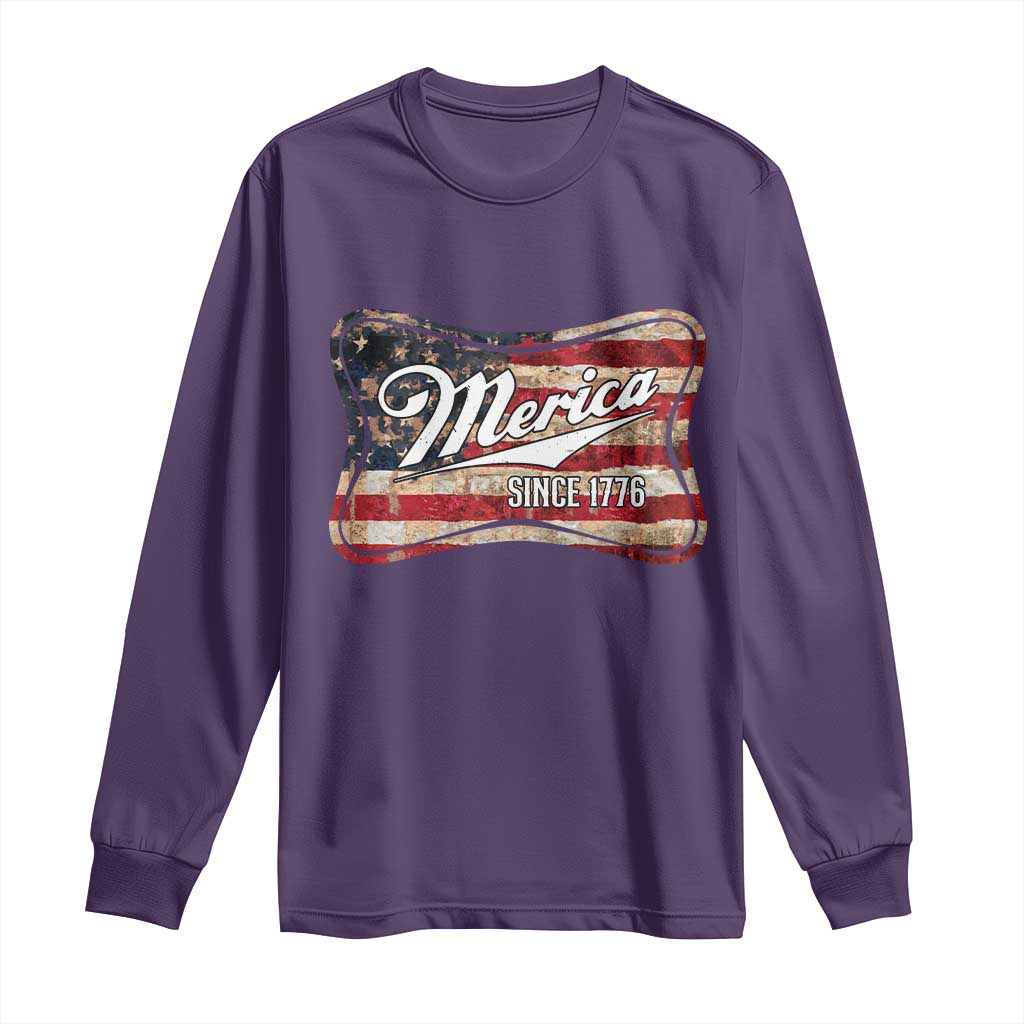 Funny Merica Since 1776 Long Sleeve Shirt 4th of July Beer Lover American Flag TS11 Purple Print Your Wear