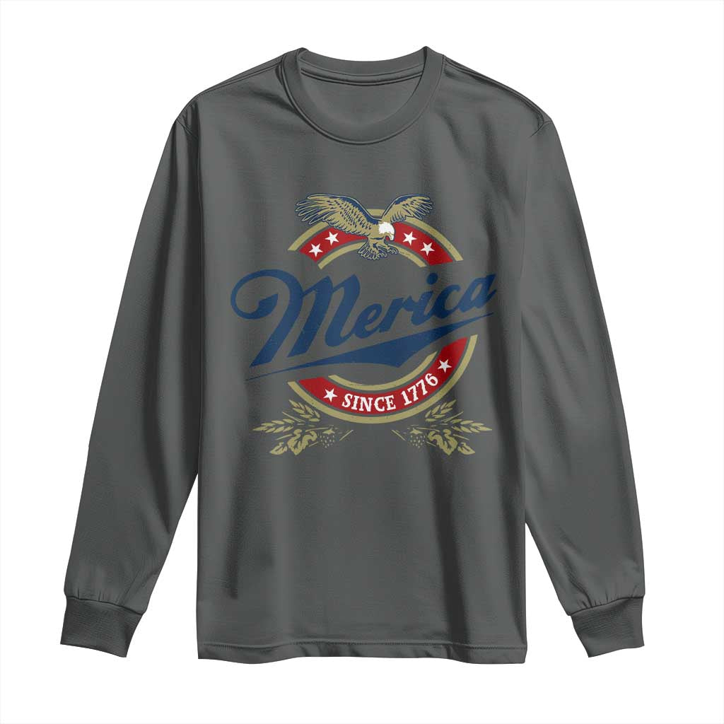 Funny Merica Since 1776 Long Sleeve Shirt 4th of July Beer Lover Eagle TS11 Dark Heather Print Your Wear