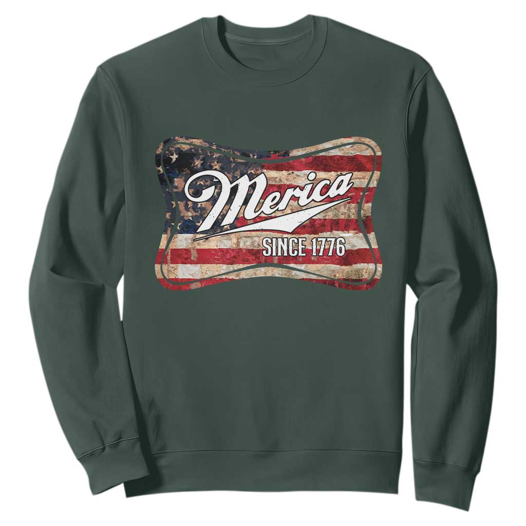 Funny Merica Since 1776 Sweatshirt 4th of July Beer Lover American Flag TS11 Dark Forest Green Print Your Wear