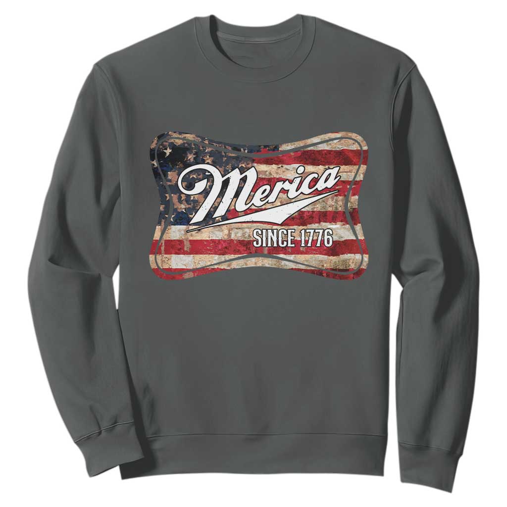 Funny Merica Since 1776 Sweatshirt 4th of July Beer Lover American Flag TS11 Dark Heather Print Your Wear