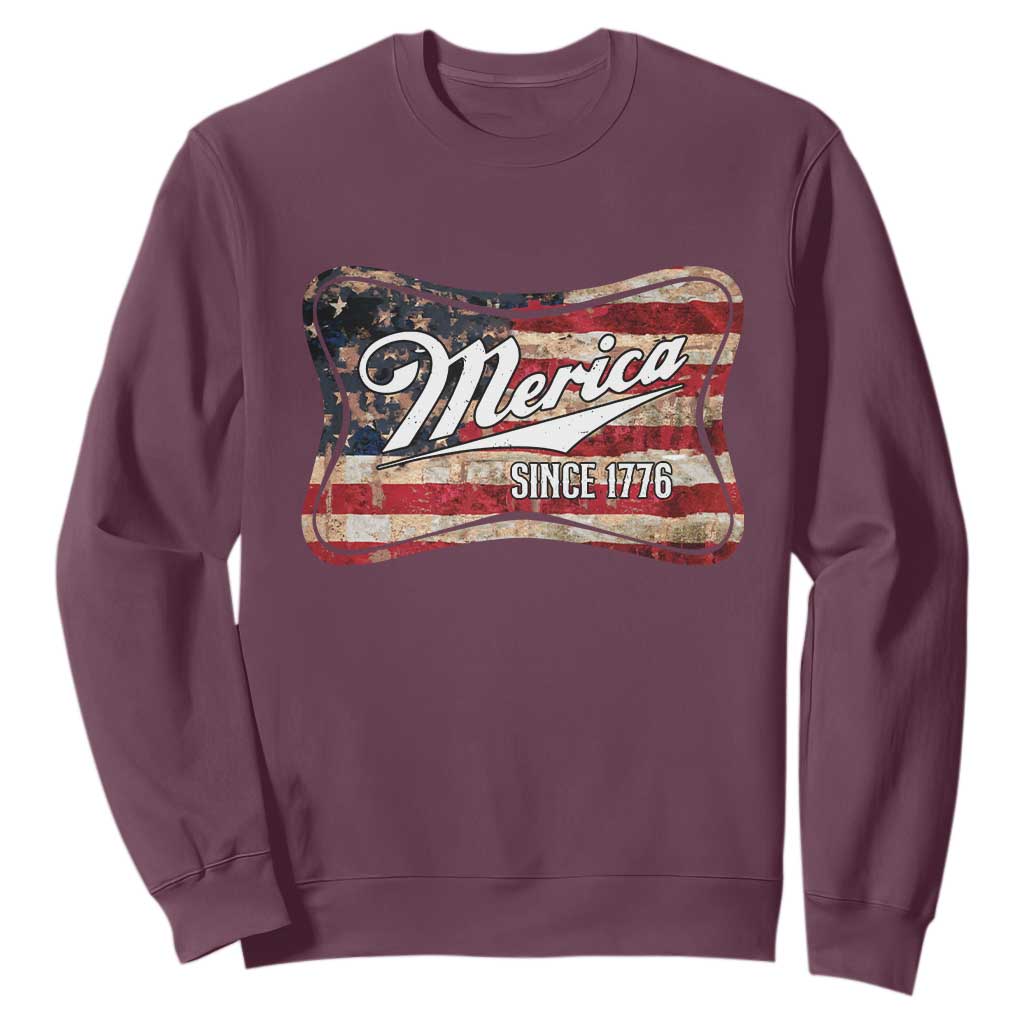 Funny Merica Since 1776 Sweatshirt 4th of July Beer Lover American Flag TS11 Maroon Print Your Wear