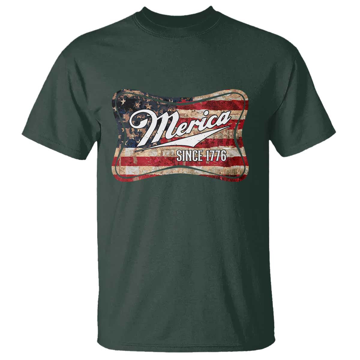 Funny Merica Since 1776 T Shirt 4th of July Beer Lover American Flag TS11 Dark Forest Green Print Your Wear