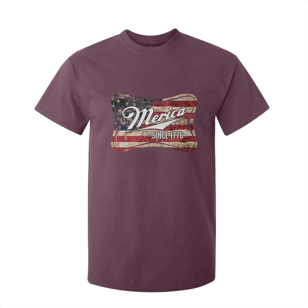Funny Merica Since 1776 T Shirt For Kid 4th of July Beer Lover American Flag TS11 Maroon Print Your Wear