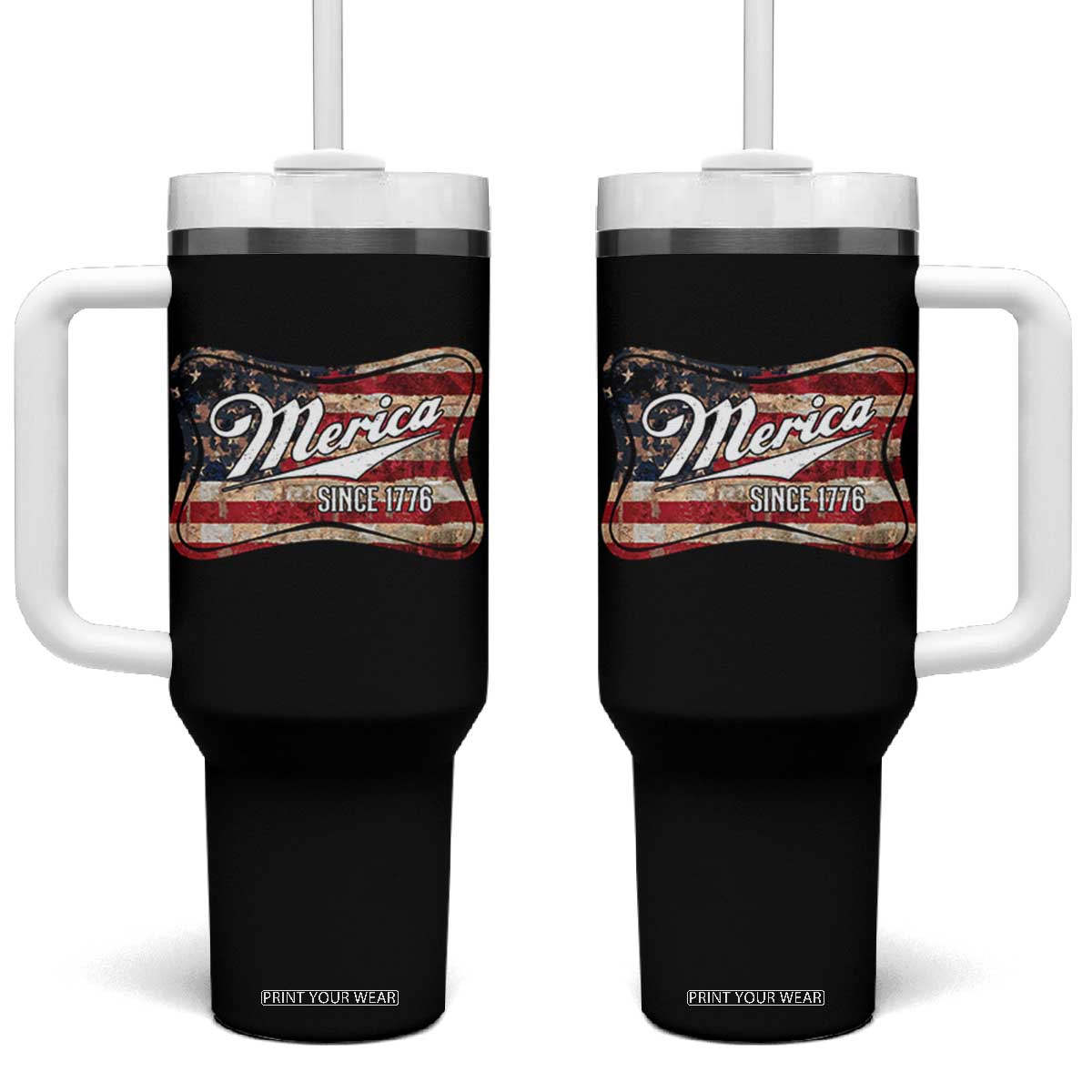 Funny Merica Since 1776 Tumbler With Handle 4th of July Beer Lover American Flag TS11 One Size: 40 oz Black Print Your Wear