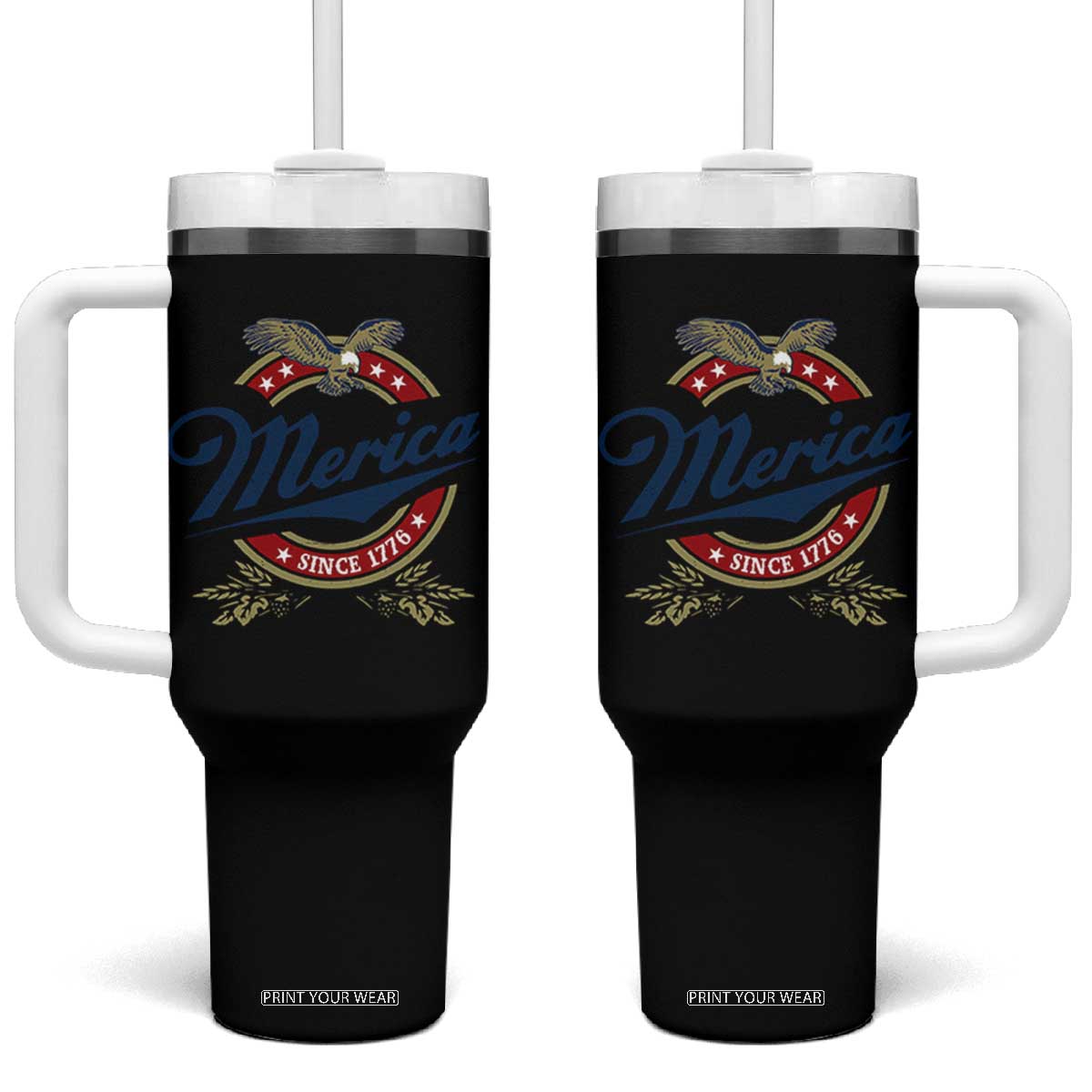 Funny Merica Since 1776 Tumbler With Handle 4th of July Beer Lover Eagle TS11 One Size: 40 oz Black Print Your Wear