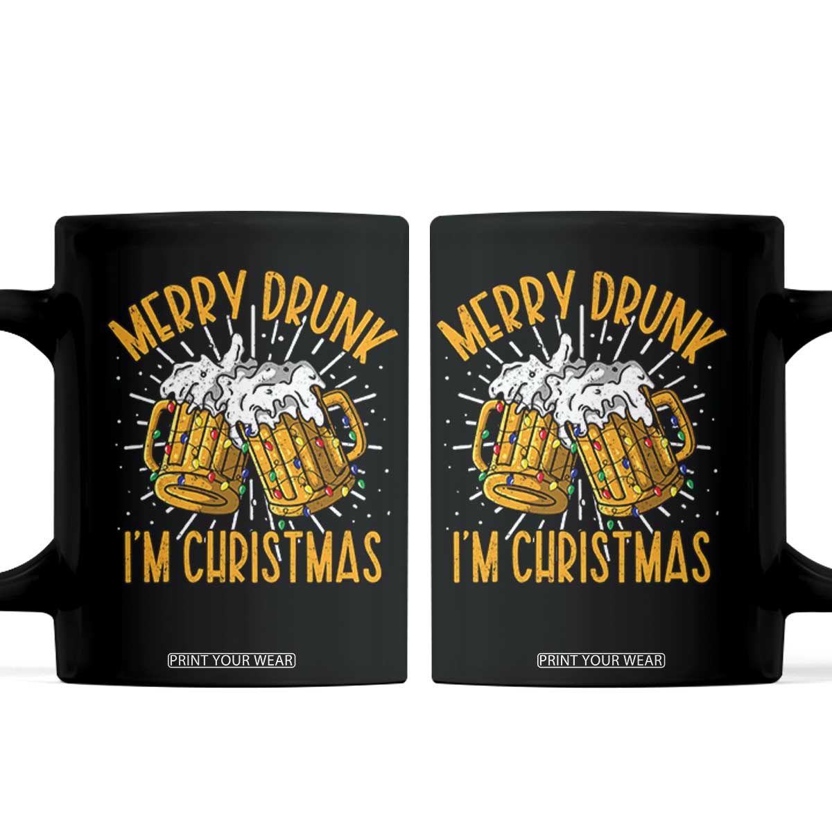 Funny Merry Drunk I'm Christmas Coffee Mug Vintage Beer Mugs Xmas TS11 Black Print Your Wear