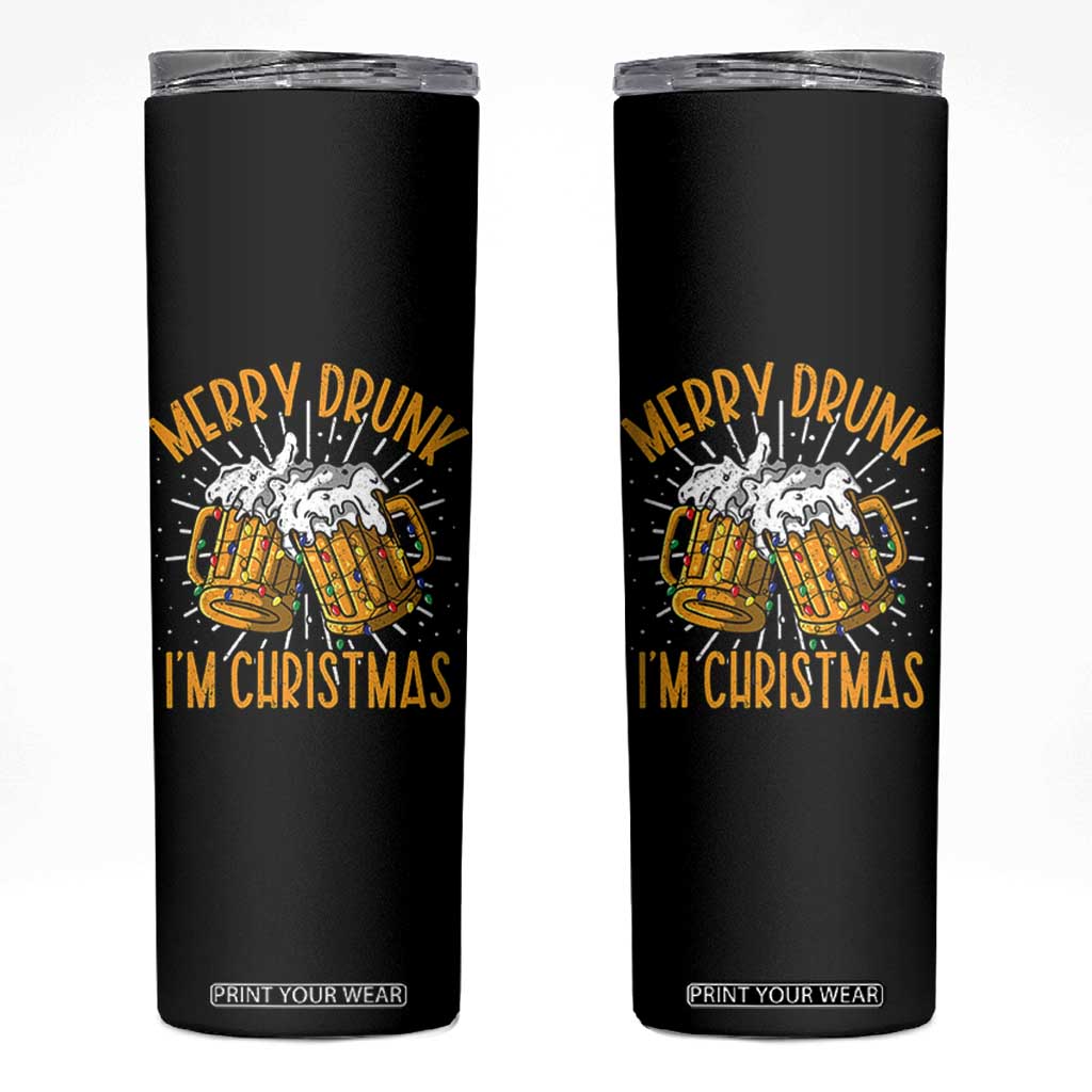 Funny Merry Drunk I'm Christmas Skinny Tumbler Vintage Beer Mugs Xmas TS11 Black Print Your Wear