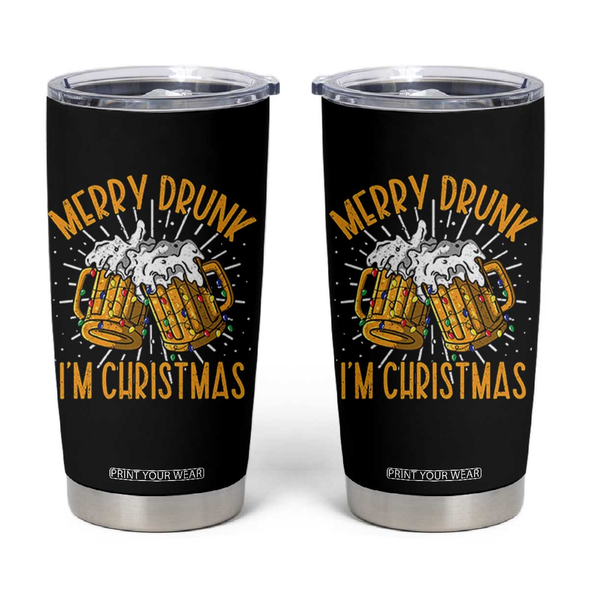 Funny Merry Drunk I'm Christmas Tumbler Cup Vintage Beer Mugs Xmas TS11 Black Print Your Wear
