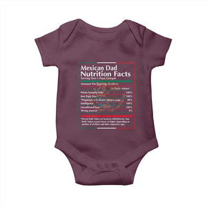 Funny Mexican Dad Baby Onesie Dad Nutrition Facts Mexico Flag Father's Day TS11 Maroon Print Your Wear