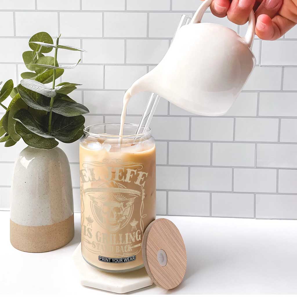 Funny Mexican Dad Glass Can El Jefe Grilling Stand Back TS10 Print Your Wear