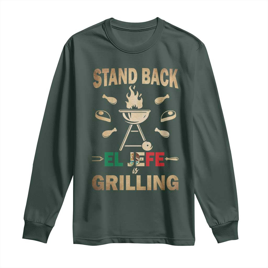 Funny Mexican Dad Long Sleeve Shirt El Jefe Grilling Stand Back Fathers Day TS10 Dark Forest Green Print Your Wear