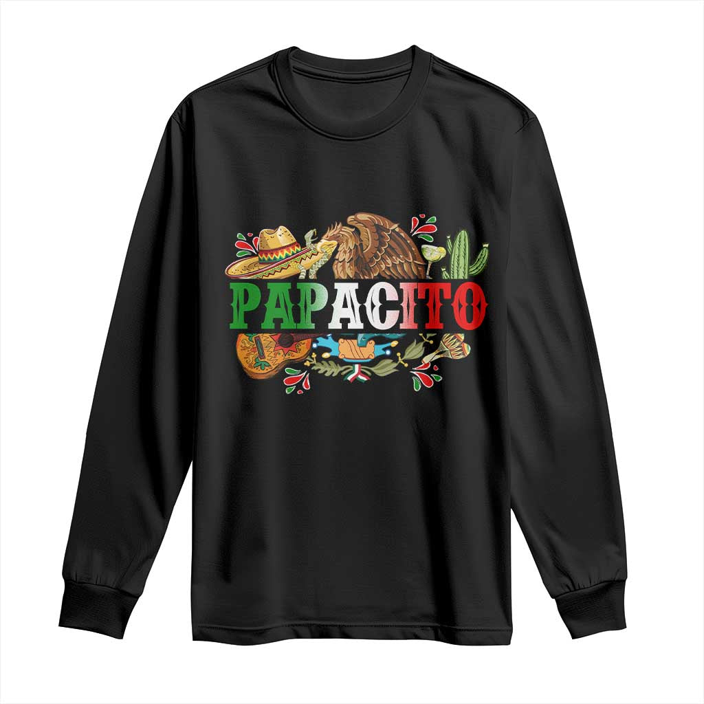 Funny Mexican Dad Papacito Long Sleeve Shirt Cinco De Mayo Golden Eagle Sombrero TS11 Black Print Your Wear