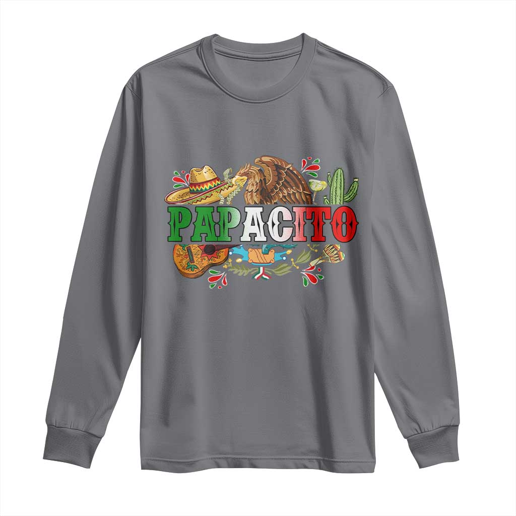 Funny Mexican Dad Papacito Long Sleeve Shirt Cinco De Mayo Golden Eagle Sombrero TS11 Charcoal Print Your Wear