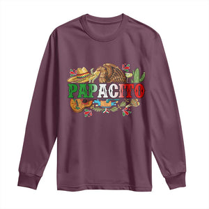 Funny Mexican Dad Papacito Long Sleeve Shirt Cinco De Mayo Golden Eagle Sombrero TS11 Maroon Print Your Wear