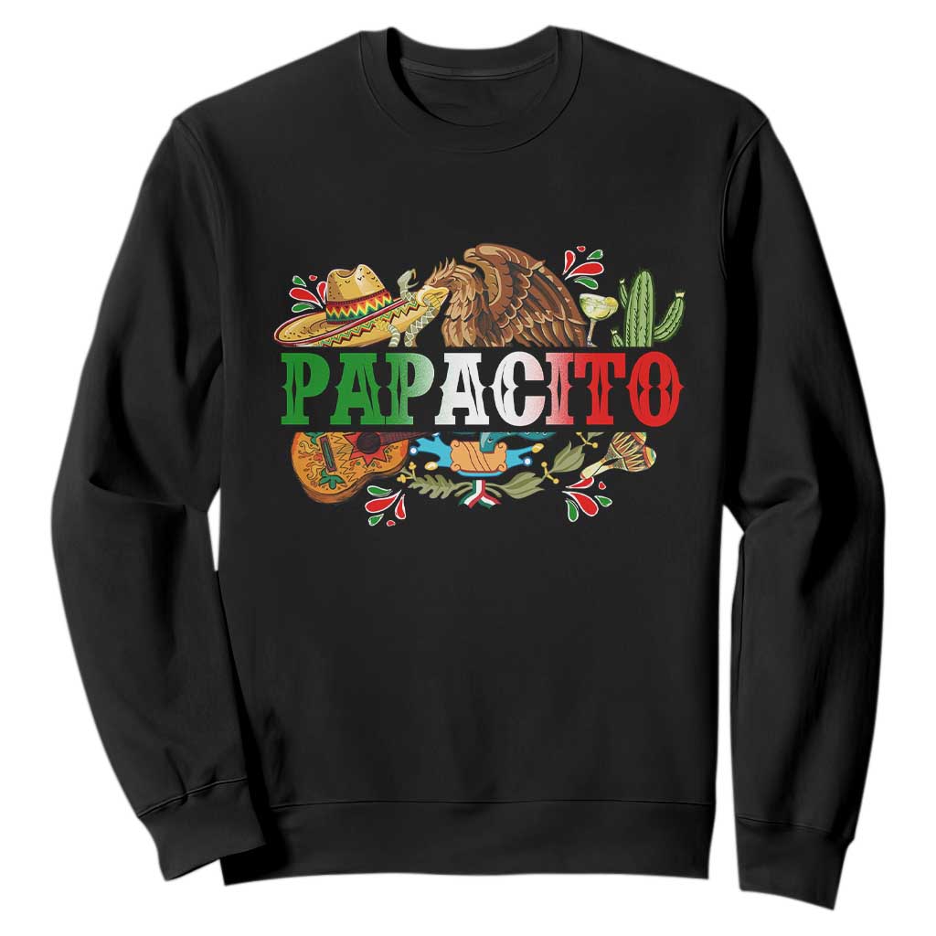 Funny Mexican Dad Papacito Sweatshirt Cinco De Mayo Golden Eagle Sombrero TS11 Black Print Your Wear