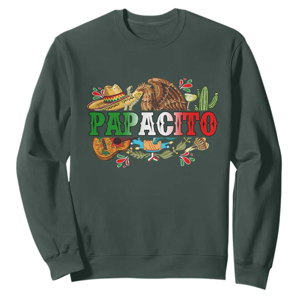 Funny Mexican Dad Papacito Sweatshirt Cinco De Mayo Golden Eagle Sombrero TS11 Dark Forest Green Print Your Wear