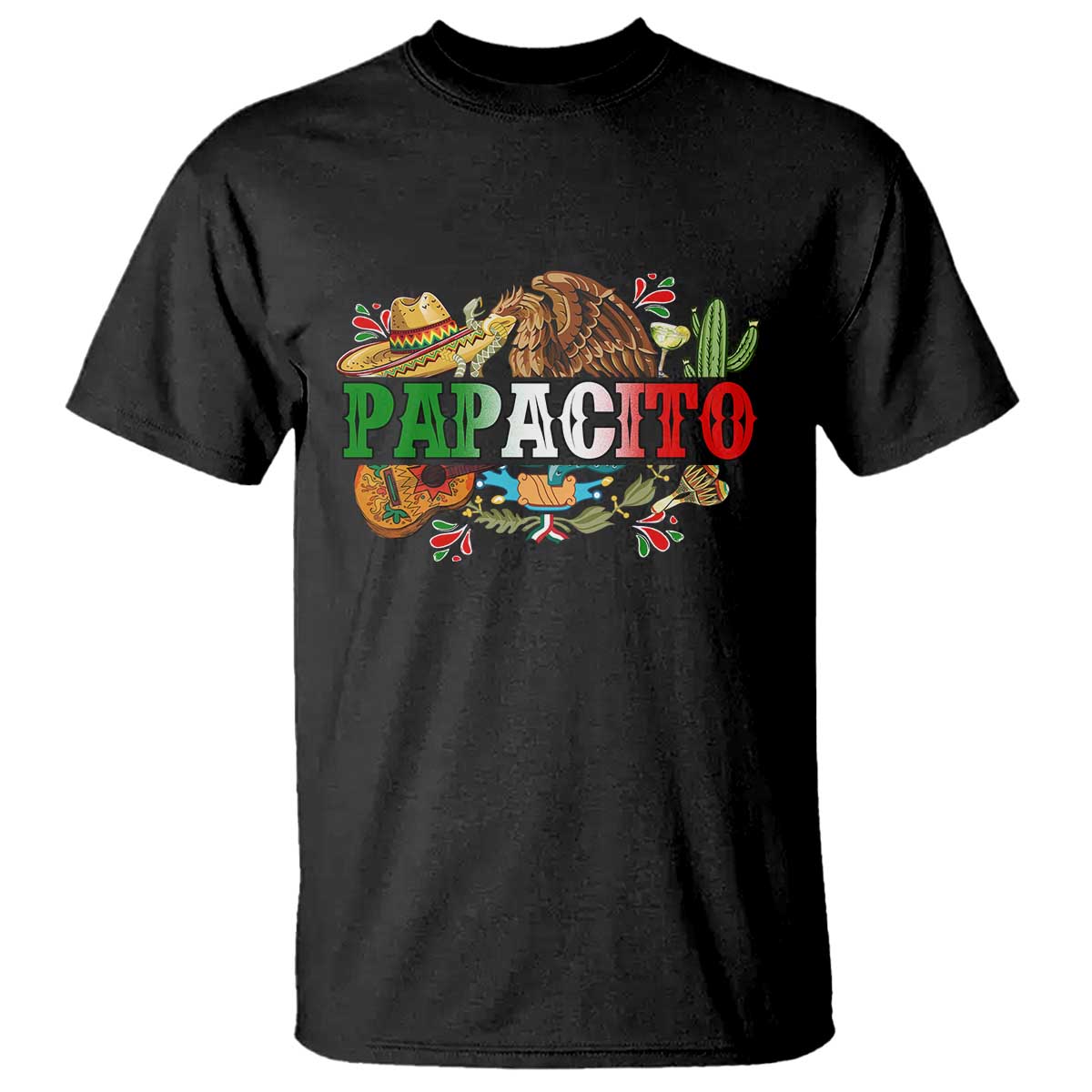 Funny Mexican Dad Papacito T Shirt Cinco De Mayo Golden Eagle Sombrero TS11 Black Print Your Wear
