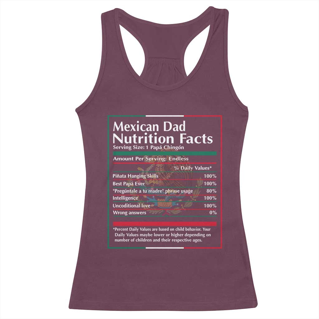 Funny Mexican Dad Racerback Tank Top Dad Nutrition Facts Mexico Flag Father's Day TS11 Maroon Print Your Wear
