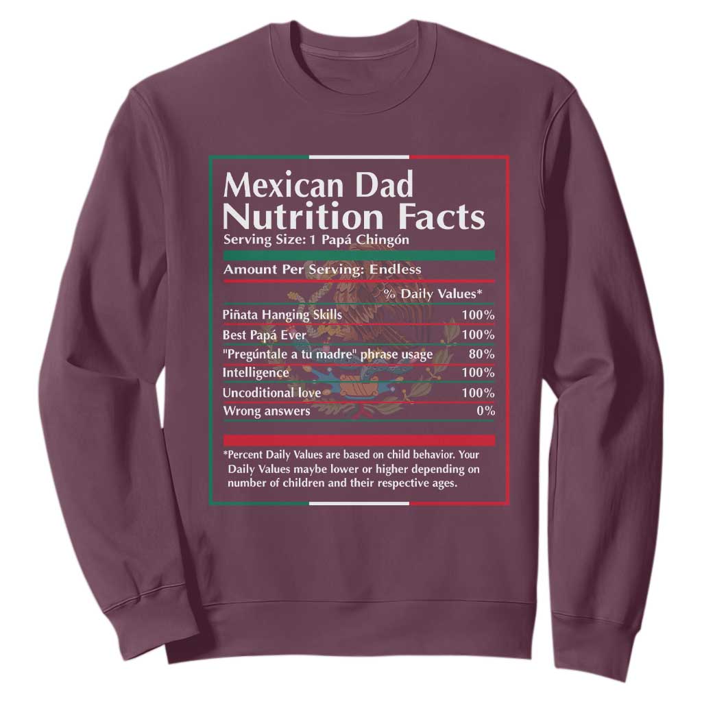 Funny Mexican Dad Sweatshirt Dad Nutrition Facts Mexico Flag Father's Day TS11 Maroon Print Your Wear