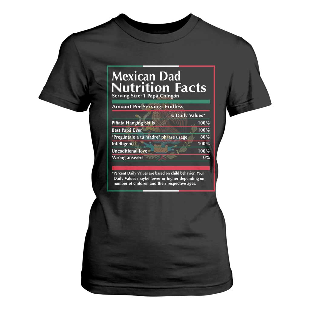 Funny Mexican Dad T Shirt For Women Dad Nutrition Facts Mexico Flag Father's Day TS11 Black Print Your Wear