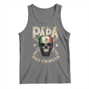 Funny Mexican Dad Tank Top El Papa Mas Chingon Vintage Mexico Skull TS11 Black Heather Print Your Wear