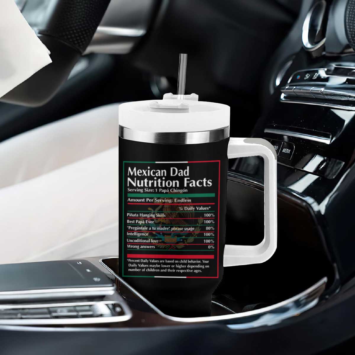 Funny Mexican Dad Tumbler With Handle Dad Nutrition Facts Mexico Flag Father's Day TS11 Print Your Wear