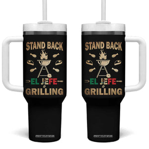 Funny Mexican Dad Tumbler With Handle El Jefe Grilling Stand Back Fathers Day TS10 One Size: 40 oz Black Print Your Wear